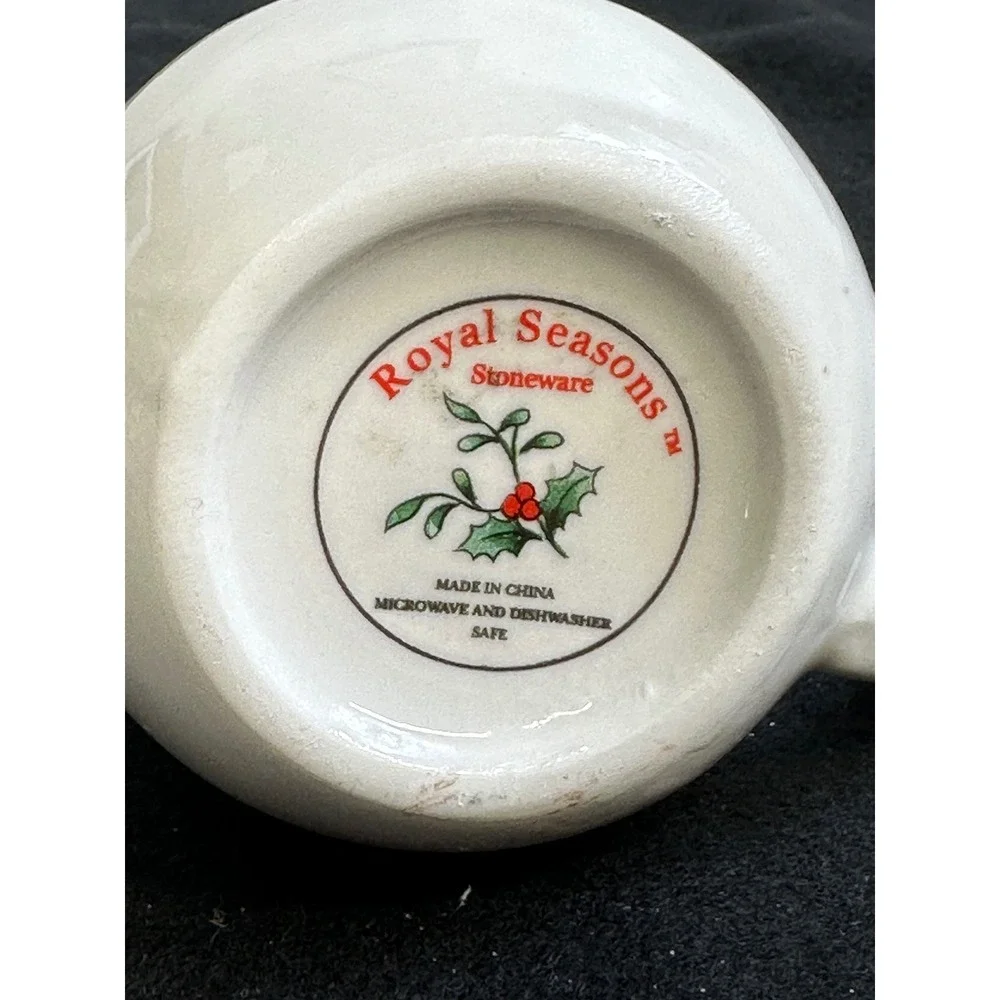 Royal Seasons Stoneware Christmas Holly Berry Creamer Pitcher White Green Rim